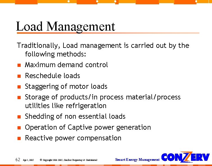 Load Management Traditionally, Load management is carried out by the following methods: Maximum demand Load Management Traditionally, Load management is carried out by the following methods: Maximum demand