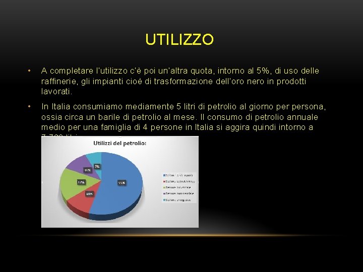 UTILIZZO • A completare l’utilizzo c’è poi un’altra quota, intorno al 5%, di uso