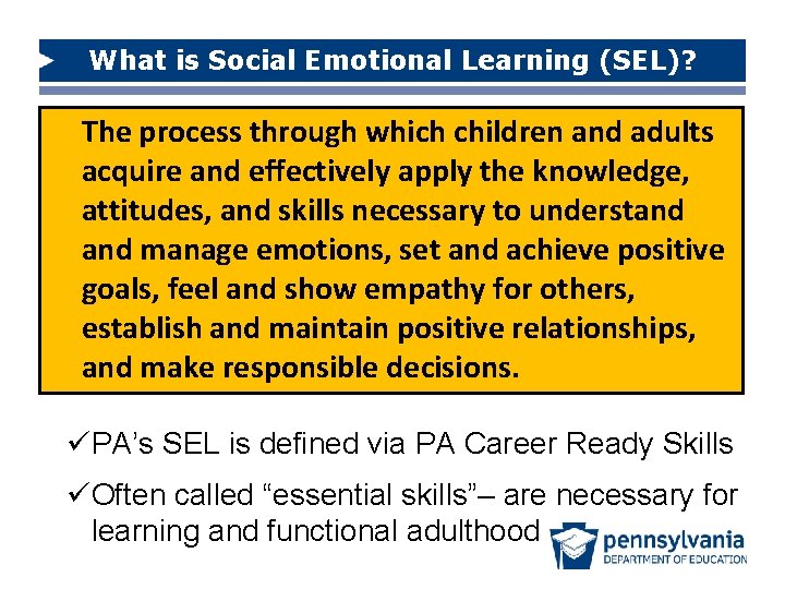 What is Social Emotional Learning (SEL)? The process through which children and adults acquire What is Social Emotional Learning (SEL)? The process through which children and adults acquire