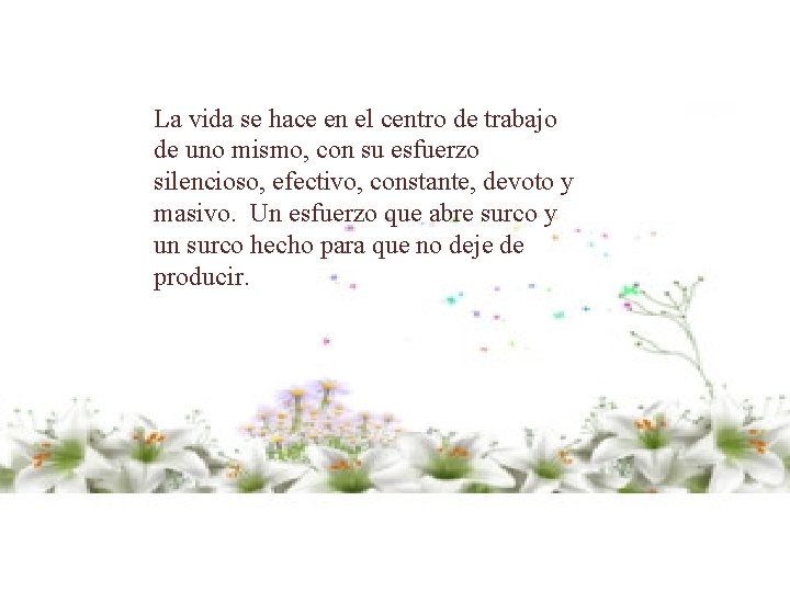 La vida se hace en el centro de trabajo de uno mismo, con su