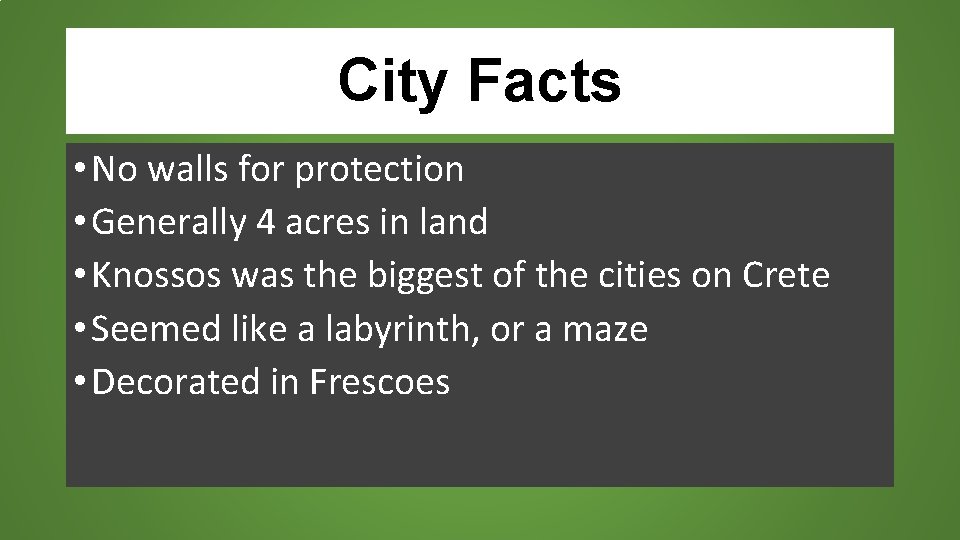 City Facts • No walls for protection • Generally 4 acres in land •