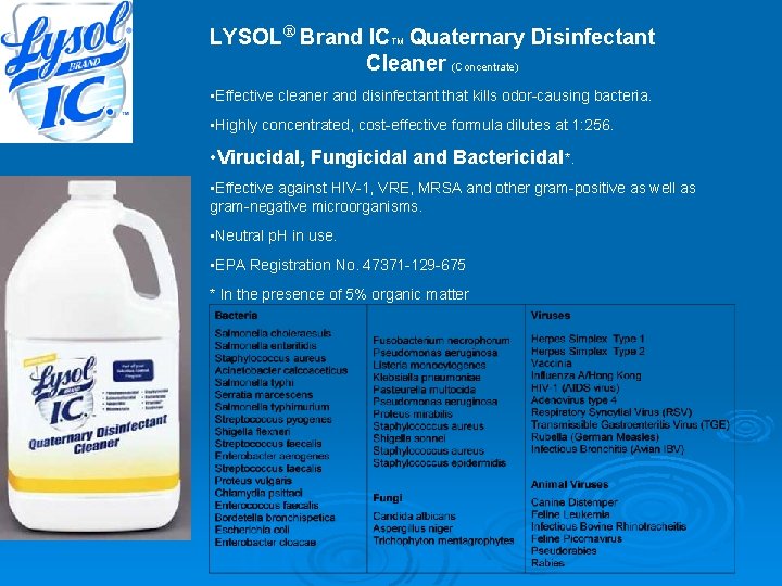 LYSOL Brand IC Quaternary Disinfectant Cleaner (Concentrate) TM • Effective cleaner and disinfectant that