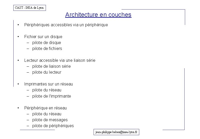 CAST - INSA de Lyon Architecture en couches • Périphériques accessibles via un périphérique