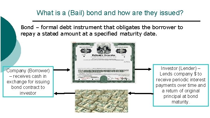 What is a (Bail) bond and how are they issued? Bond – formal debt