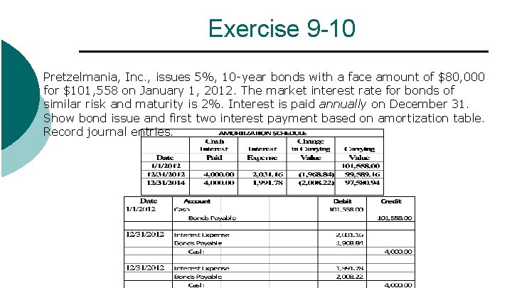 Exercise 9 -10 Pretzelmania, Inc. , issues 5%, 10 -year bonds with a face