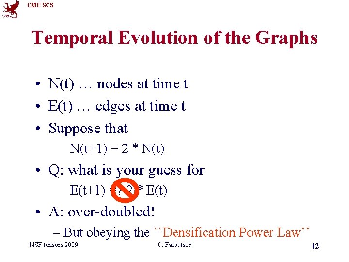 CMU SCS Temporal Evolution of the Graphs • N(t) … nodes at time t