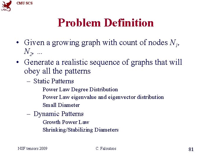 CMU SCS Problem Definition • Given a growing graph with count of nodes N