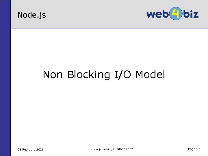 Node. js Non Blocking I/O Model 26 February 2021 Node. js talking to PROGRESS