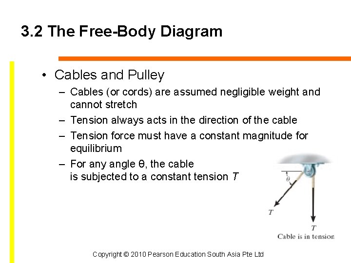 3. 2 The Free-Body Diagram • Cables and Pulley – Cables (or cords) are
