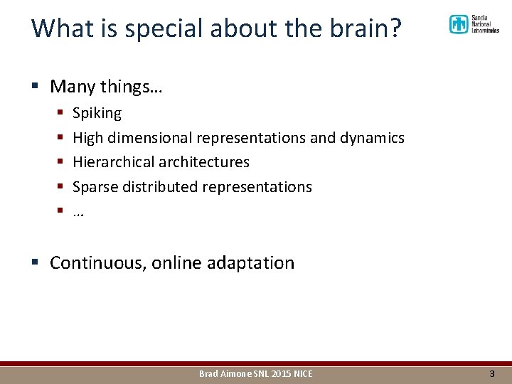 What is special about the brain? § Many things… § § § Spiking High