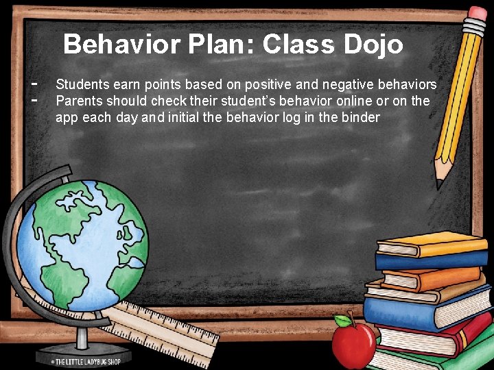 Behavior Plan: Class Dojo - Students earn points based on positive and negative behaviors