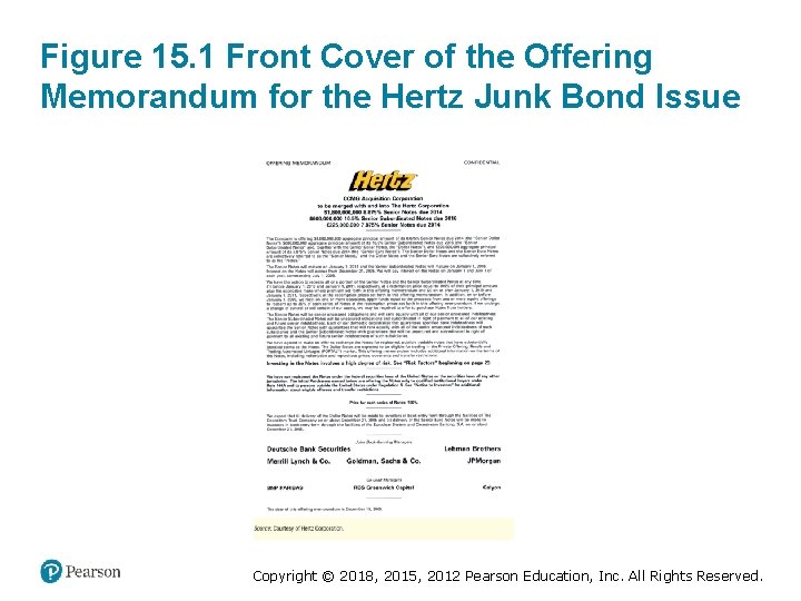 Figure 15. 1 Front Cover of the Offering Memorandum for the Hertz Junk Bond