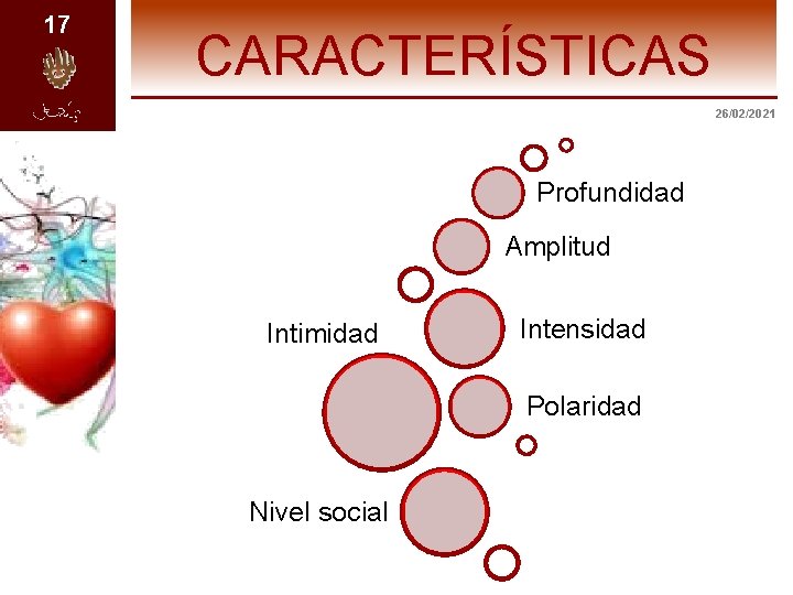 17 CARACTERÍSTICAS 26/02/2021 Profundidad Amplitud Intimidad Intensidad Polaridad Nivel social 