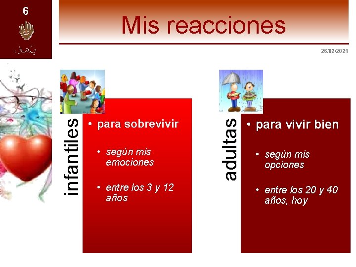 6 Mis reacciones • para sobrevivir • según mis emociones • entre los 3