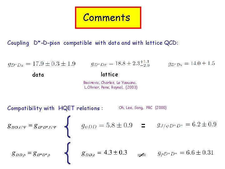 Comments Coupling D*-D-pion compatible with data and with lattice QCD: data lattice Becirevic, Charles,