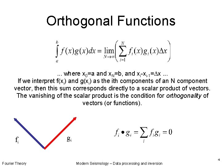 Orthogonal Functions . . . where x 0=a and x. N=b, and xi-xi-1= x.