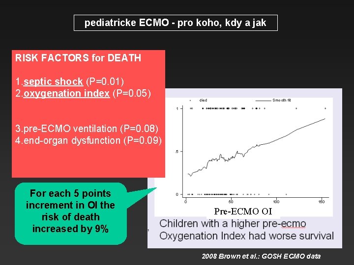 pediatricke ECMO - pro koho, kdy a jak RISK FACTORS for DEATH 1. septic