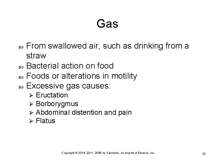 Gas From swallowed air, such as drinking from a straw Bacterial action on food