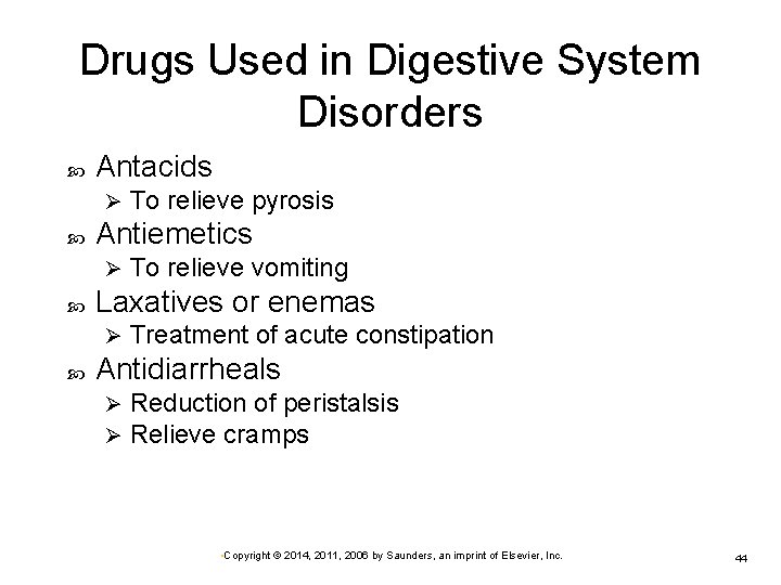 Drugs Used in Digestive System Disorders Antacids Ø Antiemetics Ø To relieve vomiting Laxatives