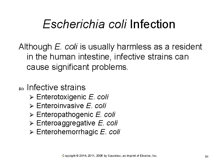 Escherichia coli Infection Although E. coli is usually harmless as a resident in the