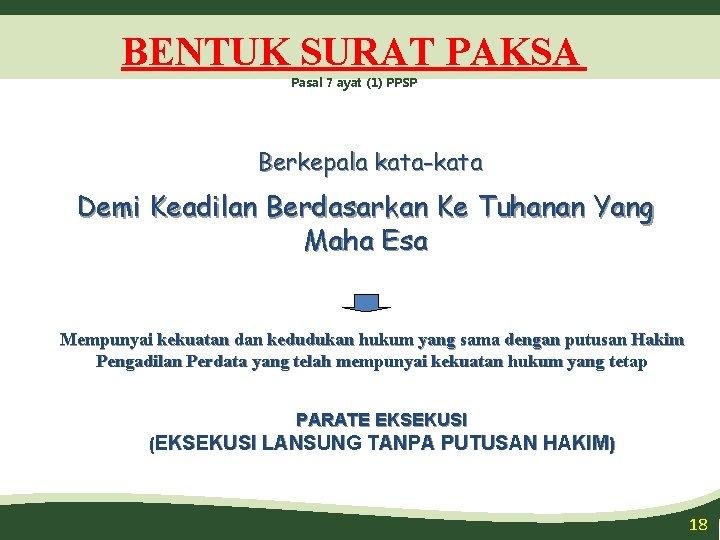 BENTUK SURAT PAKSA Pasal 7 ayat (1) PPSP Berkepala kata-kata Demi Keadilan Berdasarkan Ke