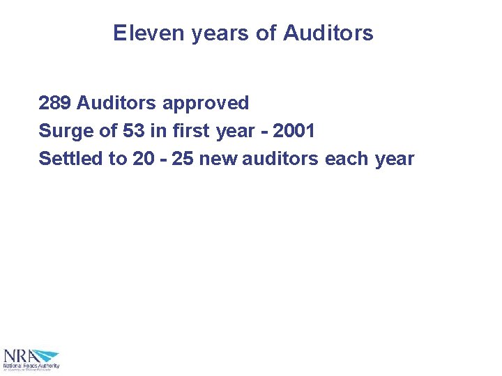 Eleven years of Auditors 289 Auditors approved Surge of 53 in first year -