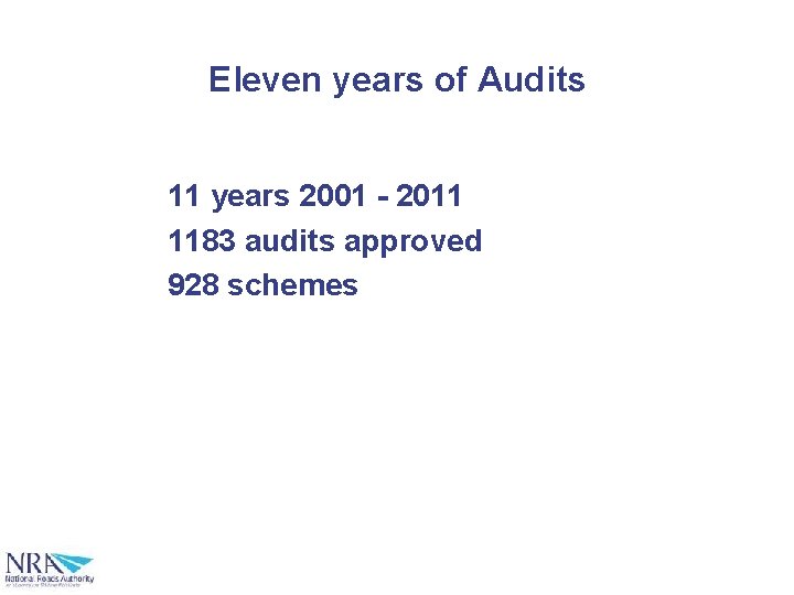 Eleven years of Audits 11 years 2001 - 2011 1183 audits approved 928 schemes