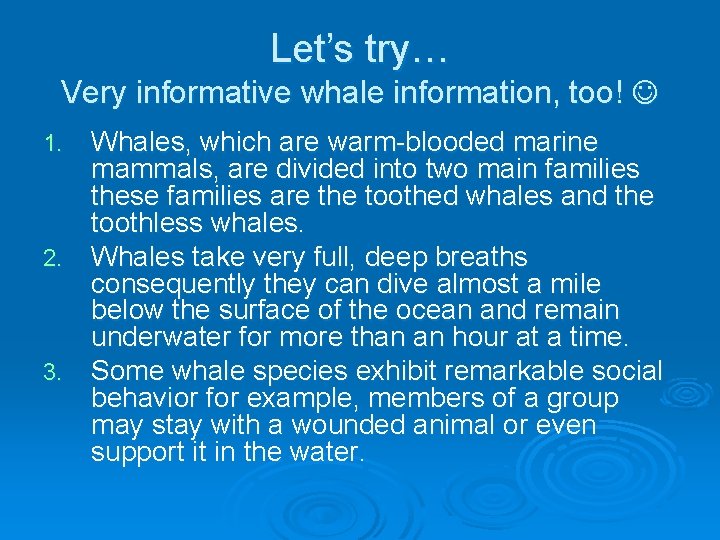 Let’s try… Very informative whale information, too! Whales, which are warm-blooded marine mammals, are Let’s try… Very informative whale information, too! Whales, which are warm-blooded marine mammals, are
