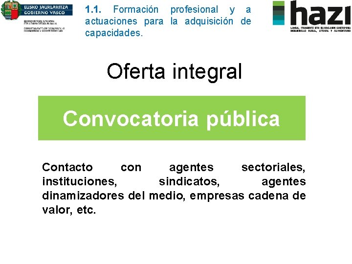 1. 1. Formación profesional y a actuaciones para la adquisición de capacidades. Oferta integral