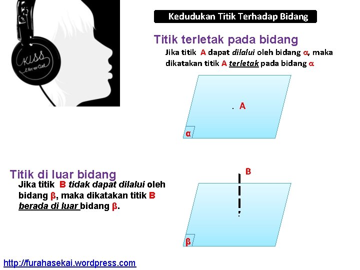 Kedudukan Titik Terhadap Bidang Titik terletak pada bidang Jika titik A dapat dilalui oleh