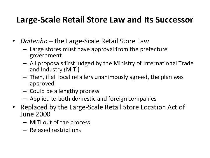 Large-Scale Retail Store Law and Its Successor • Daitenho – the Large-Scale Retail Store