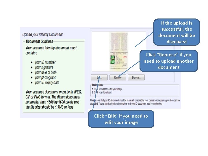 If the upload is successful, the document will be displayed Click “Remove” if you