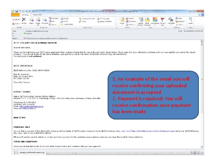 1. An example of the email you will receive confirming your uploaded document is