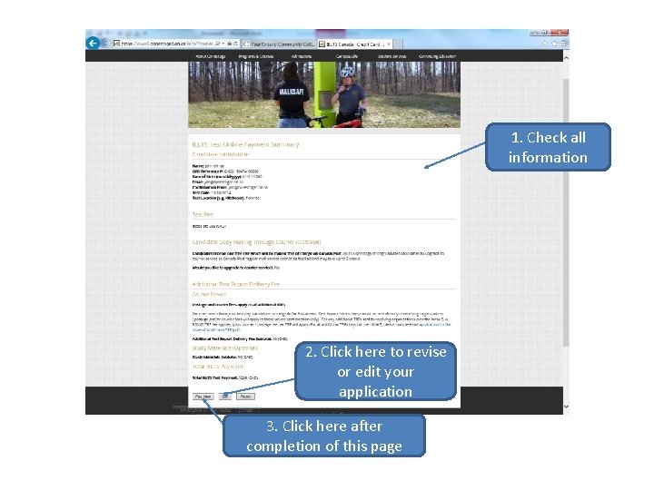 1. Check all information 2. Click here to revise or edit your application 3.