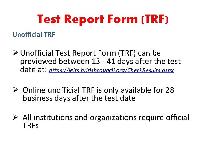 Test Report Form (TRF) Unofficial TRF Ø Unofficial Test Report Form (TRF) can be