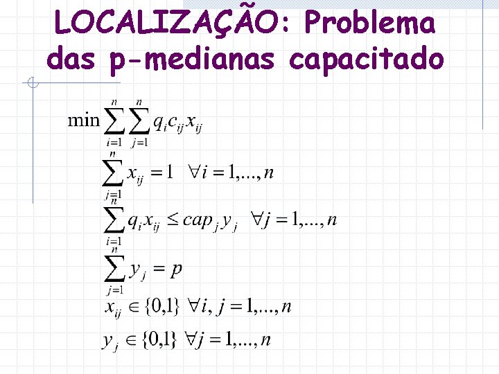 LOCALIZAÇÃO: Problema das p-medianas capacitado 