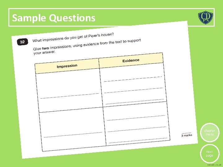 Sample Questions chapter menu next page 