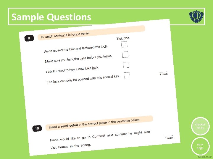 Sample Questions chapter menu next page 