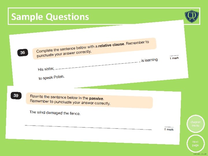 Sample Questions chapter menu next page 