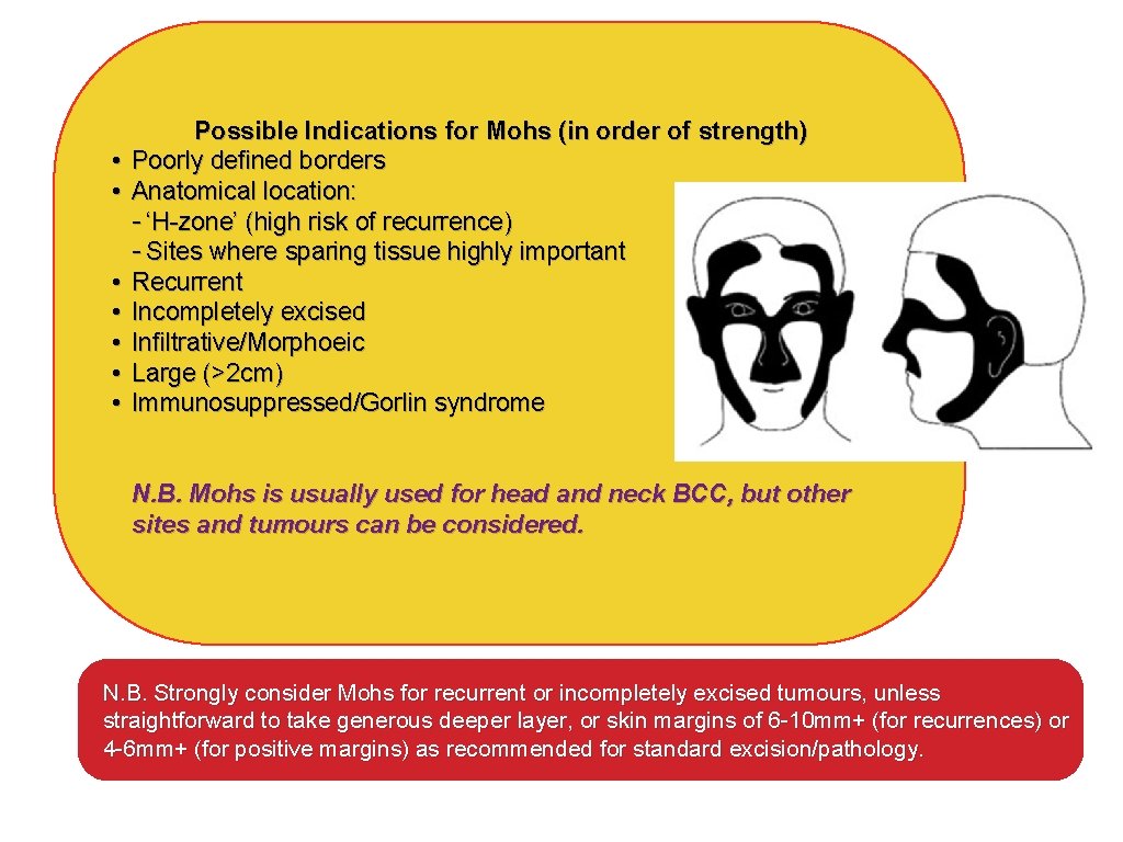 • • Possible Indications for Mohs (in order of strength) Poorly defined borders • • Possible Indications for Mohs (in order of strength) Poorly defined borders