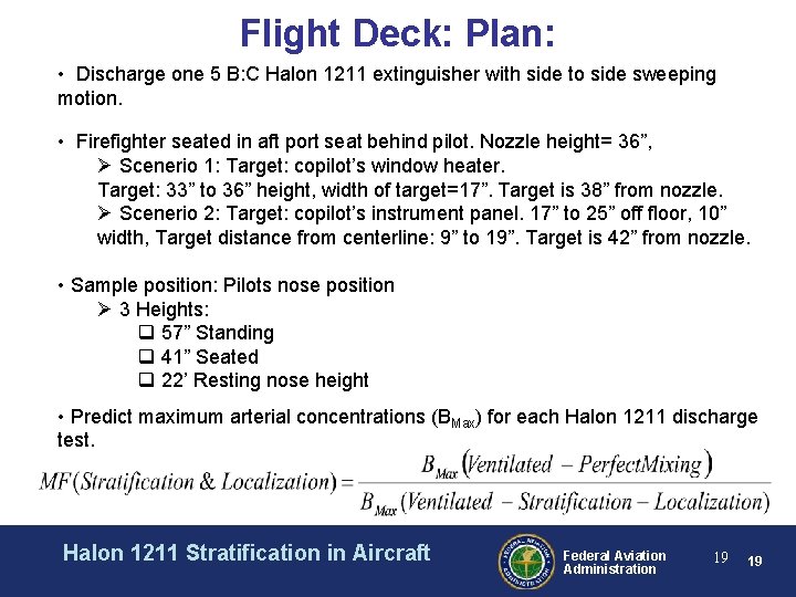 Flight Deck: Plan: • Discharge one 5 B: C Halon 1211 extinguisher with side