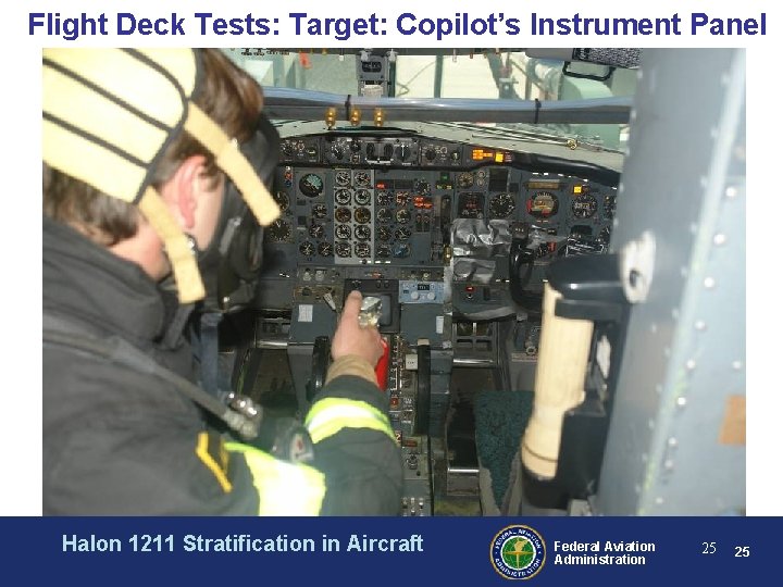 Flight Deck Tests: Target: Copilot’s Instrument Panel Halon 1211 Stratification in Aircraft Federal Aviation