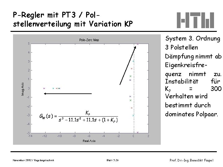 P-Regler mit PT 3 / Polstellenverteilung mit Variation KP System 3. Ordnung 3 Polstellen