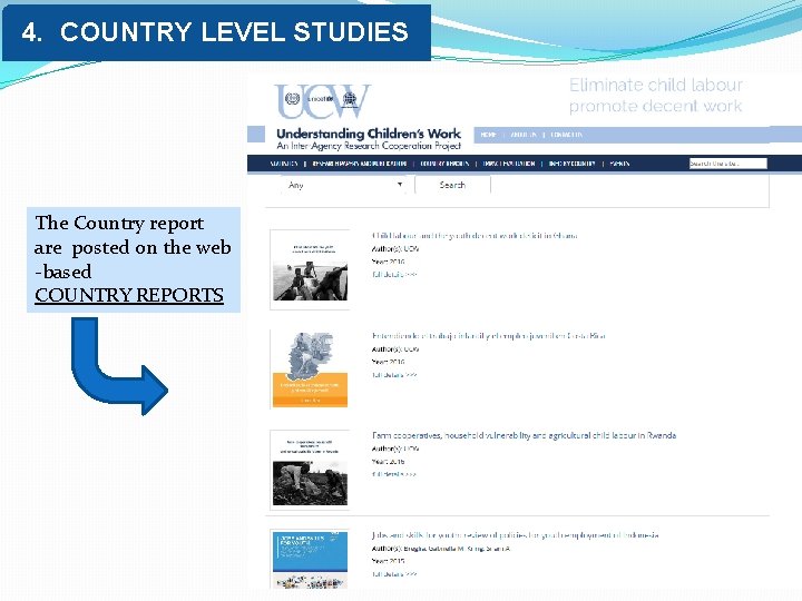 4. COUNTRY LEVEL STUDIES The Country report are posted on the web -based COUNTRY