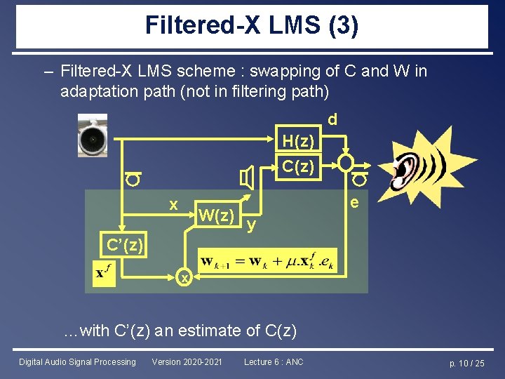 Filtered-X LMS (3) – Filtered-X LMS scheme : swapping of C and W in