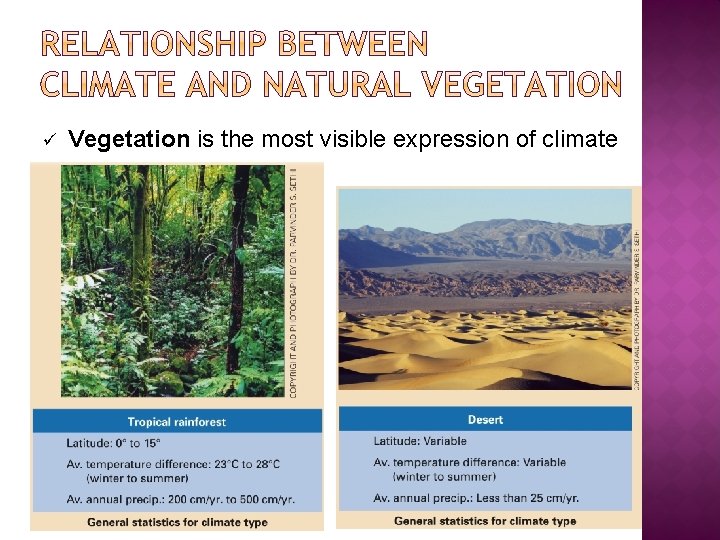 ü Vegetation is the most visible expression of climate 