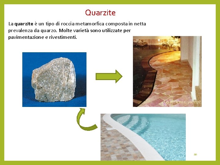 Quarzite La quarzite è un tipo di roccia metamorfica composta in netta prevalenza da