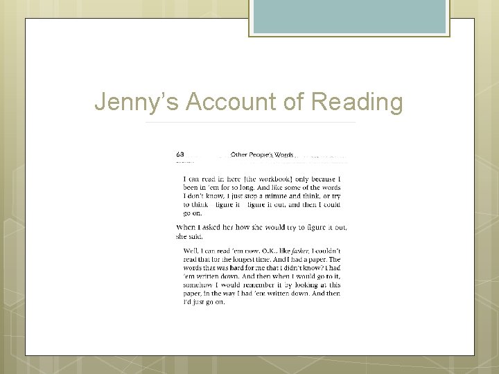 Jenny’s Account of Reading 