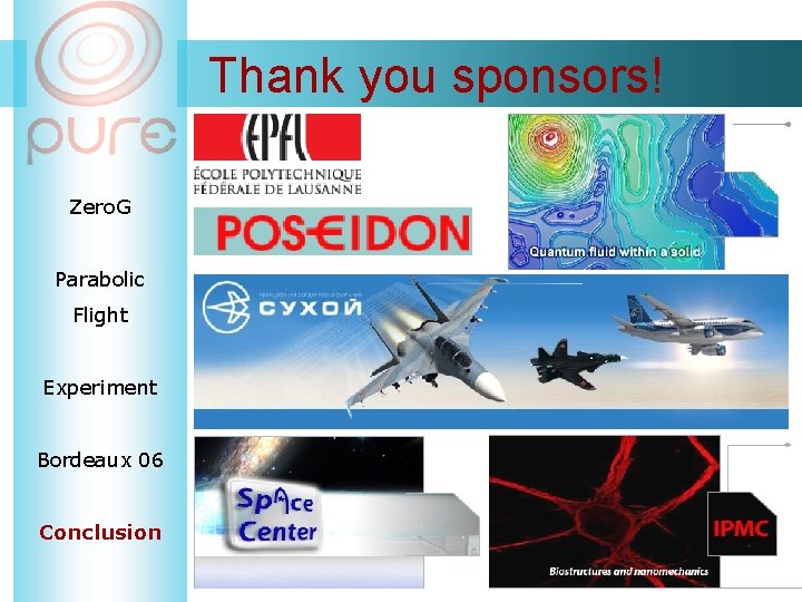 Thank you sponsors! Zero. G Parabolic Flight Experiment Bordeaux 06 Conclusion 