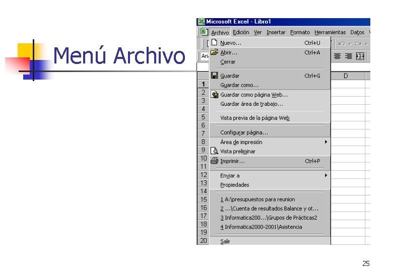 Menú Archivo 25 